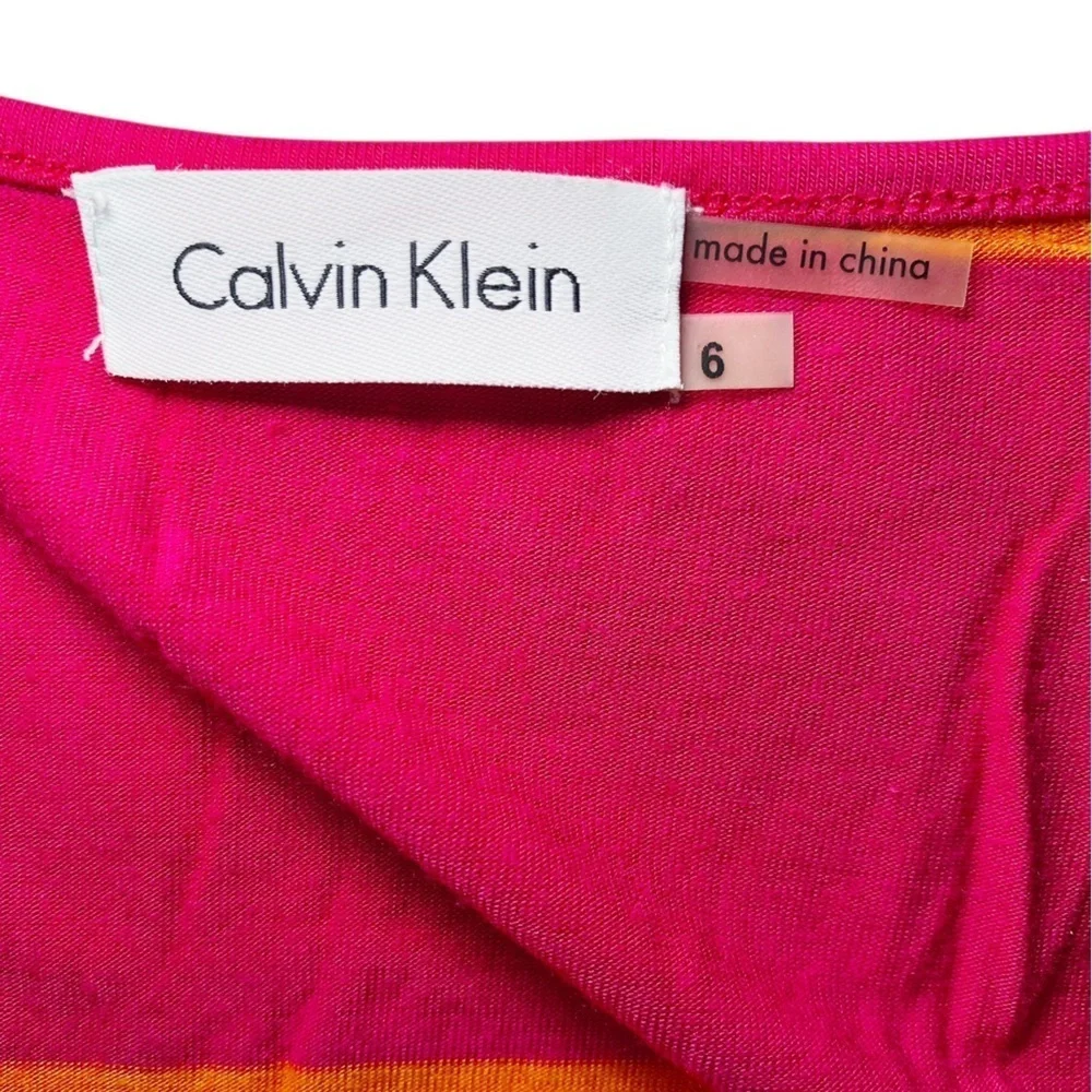 Calvin‎ Klein Striped Pink Orange Drawstring Waist Casual Dress - Picture 8 of 15